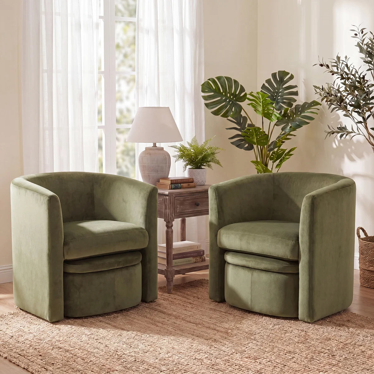 Kyah Upholstered Barrel Chair with Ottoman (Set of 2)