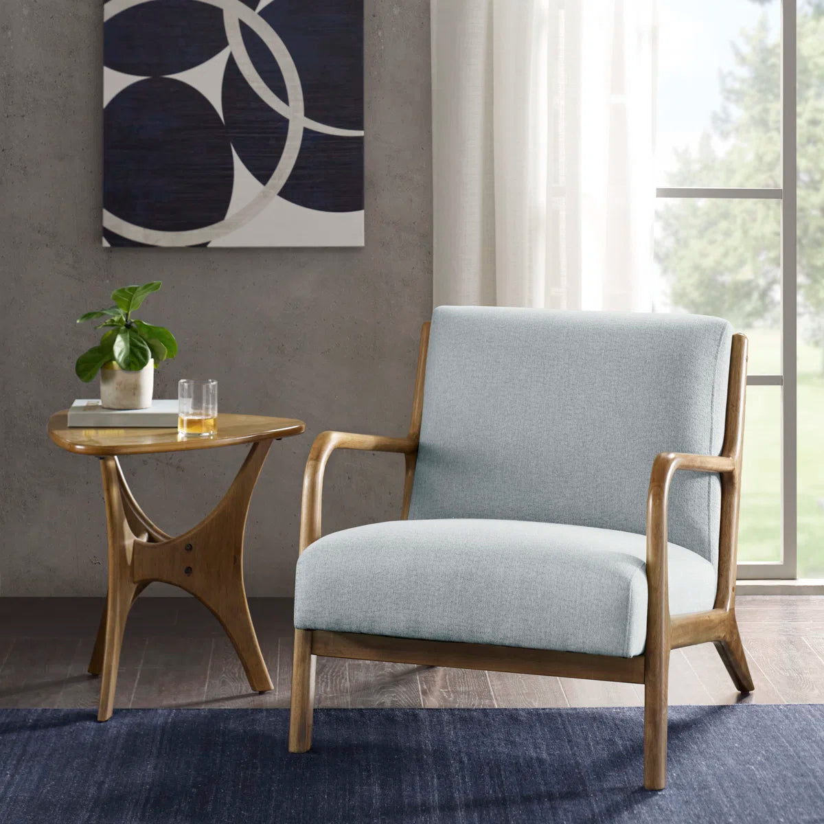 Novak Upholstered Mid-Century Armchair with Wood Arms and Frame (Set of 2)