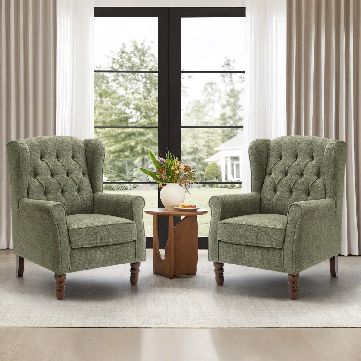 Button-Tufted Small Wingback Accent Chair with Rolled Arm and Thick Padded Cushion
