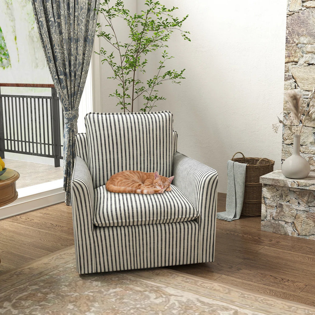Romines 29.7" W Modern Soft Stripe Upholstered Swivel Barrel Chair with Removable Cushion (Set of 2)