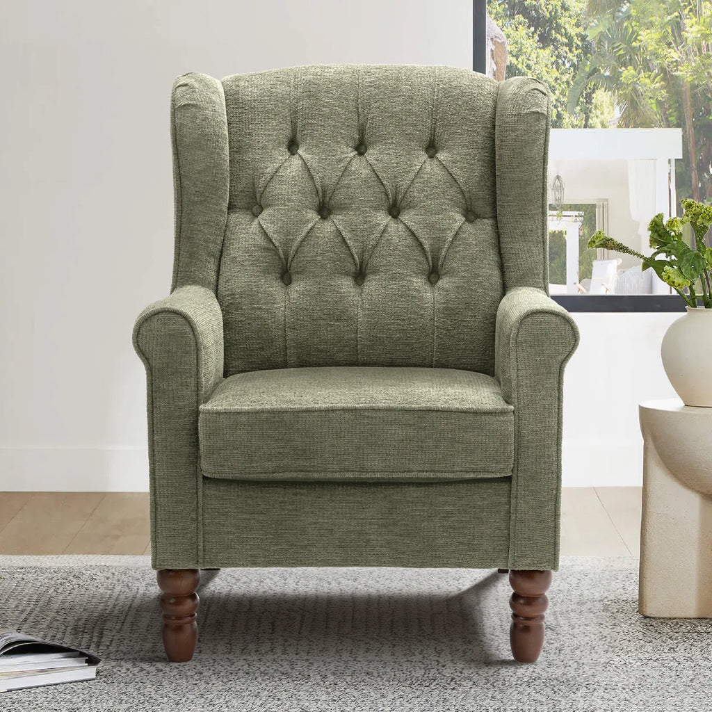 Button-Tufted Small Wingback Accent Chair with Rolled Arm and Thick Padded Cushion