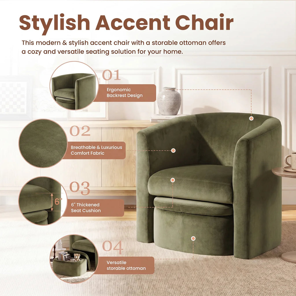Kyah Upholstered Barrel Chair with Ottoman (Set of 2)