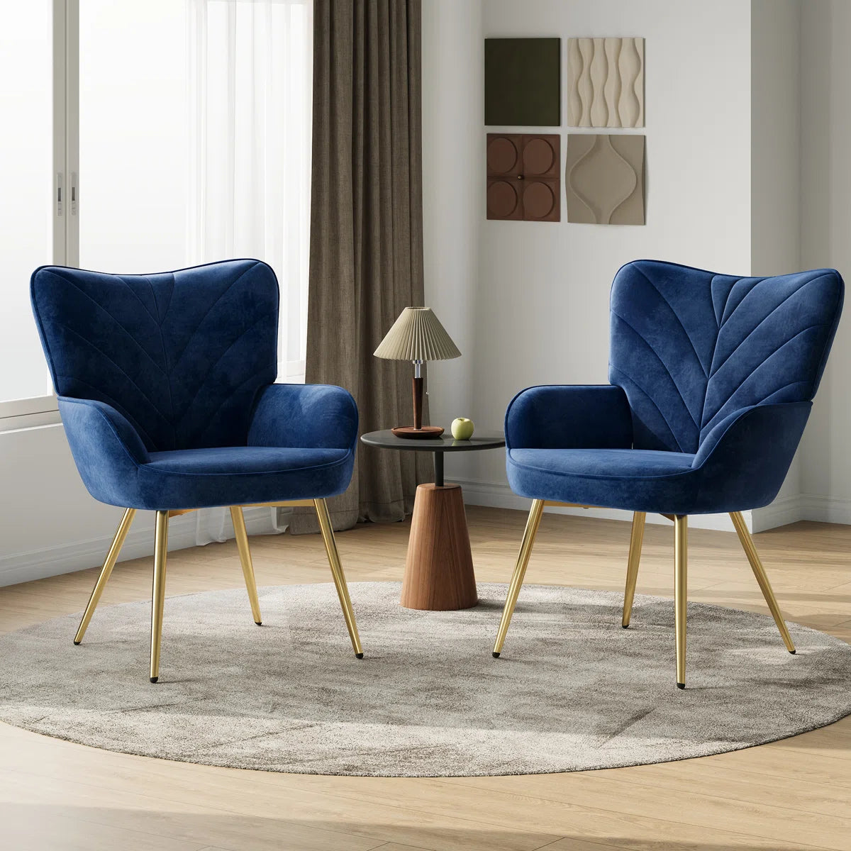 Plush Velvet Upholstered Armchair with Metal Legs (Set of 2)