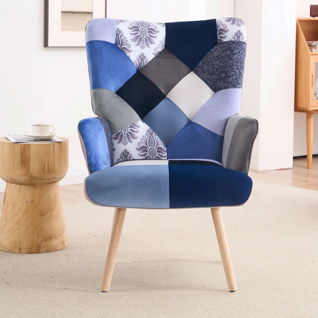 Heidegard Floral Accent Chair Modern High Back Arm Chair, Colorful Patchwork Reading Chairs for Bedroom