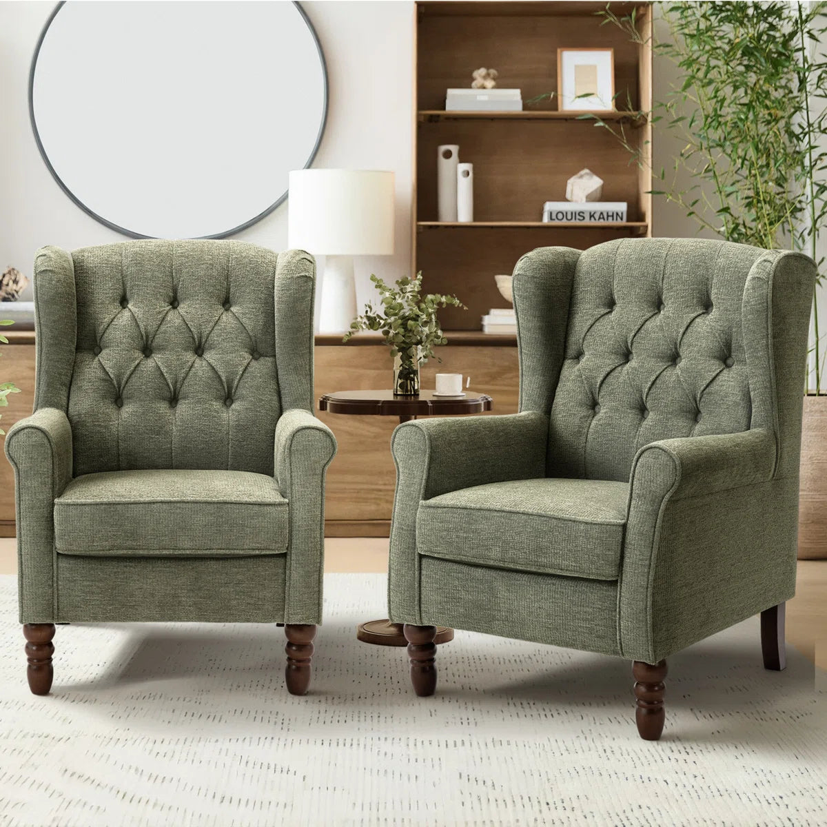 Button-Tufted Small Wingback Accent Chair with Rolled Arm and Thick Padded Cushion