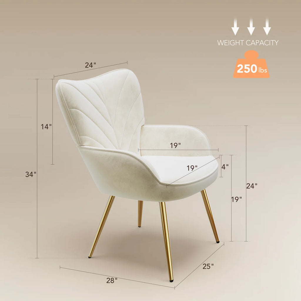 Plush Lambswool-Style Side Chair - Metal Leg Lounge Armchair