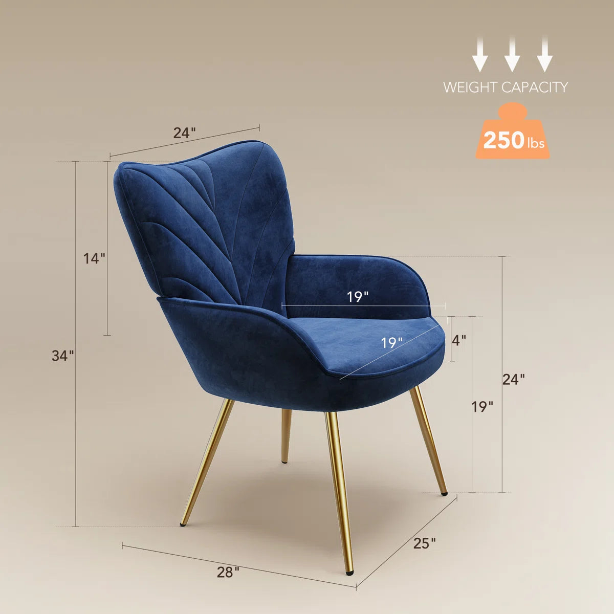 Plush Velvet Upholstered Armchair with Metal Legs (Set of 2)