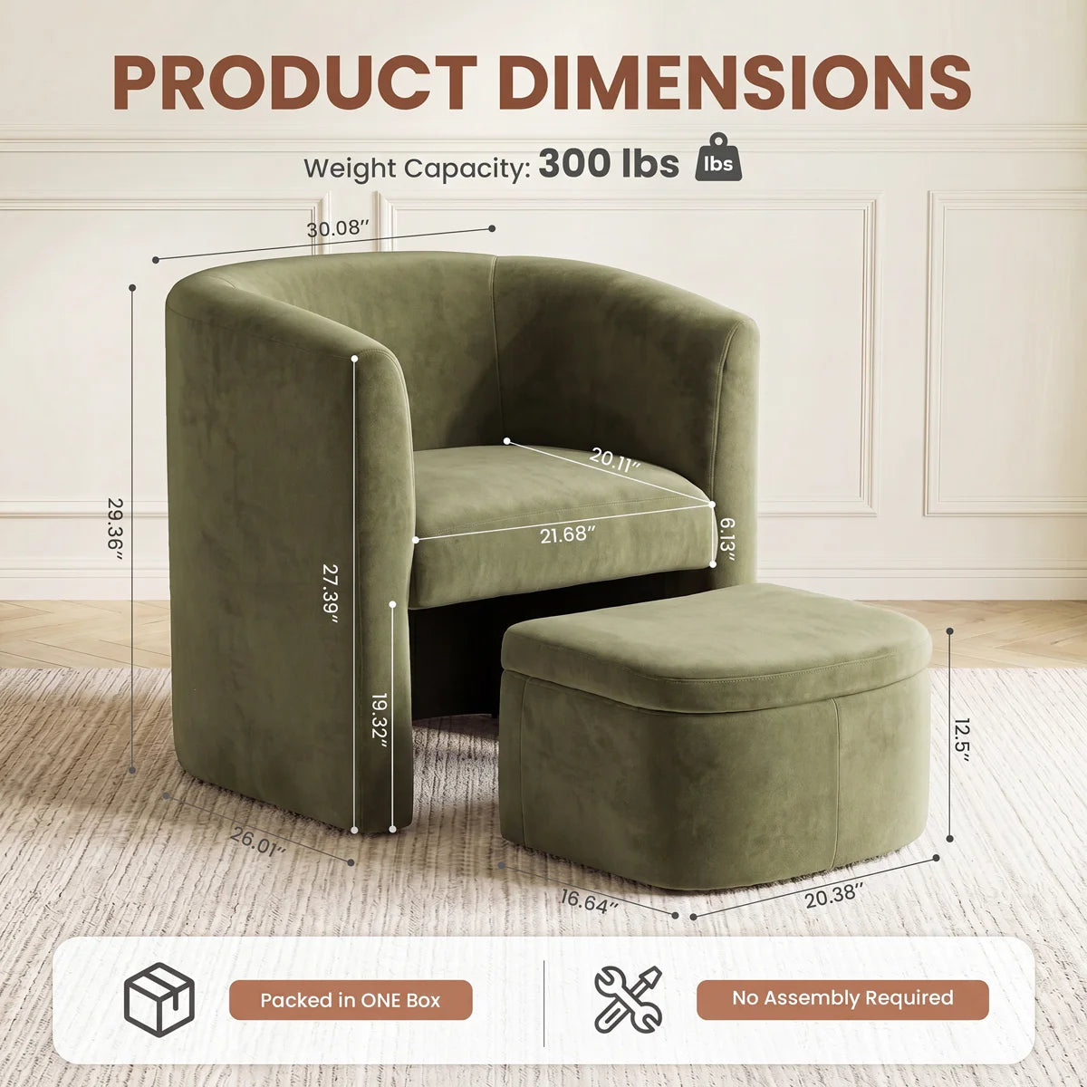 Kyah Upholstered Barrel Chair with Ottoman (Set of 2)
