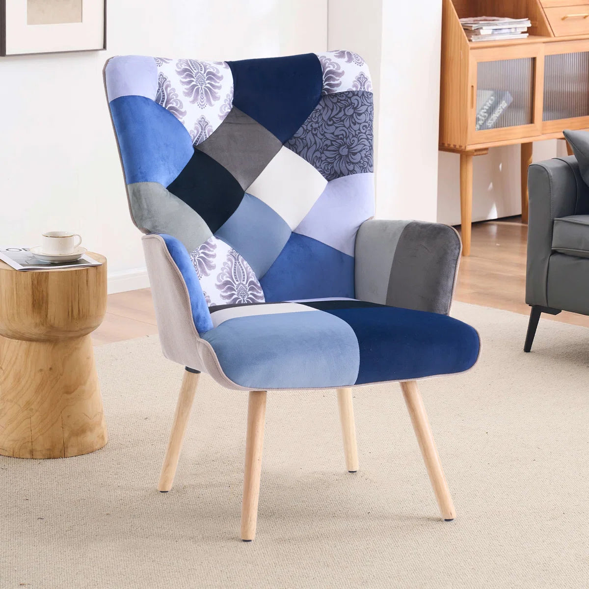Heidegard Floral Accent Chair Modern High Back Arm Chair, Colorful Patchwork Reading Chairs for Bedroom