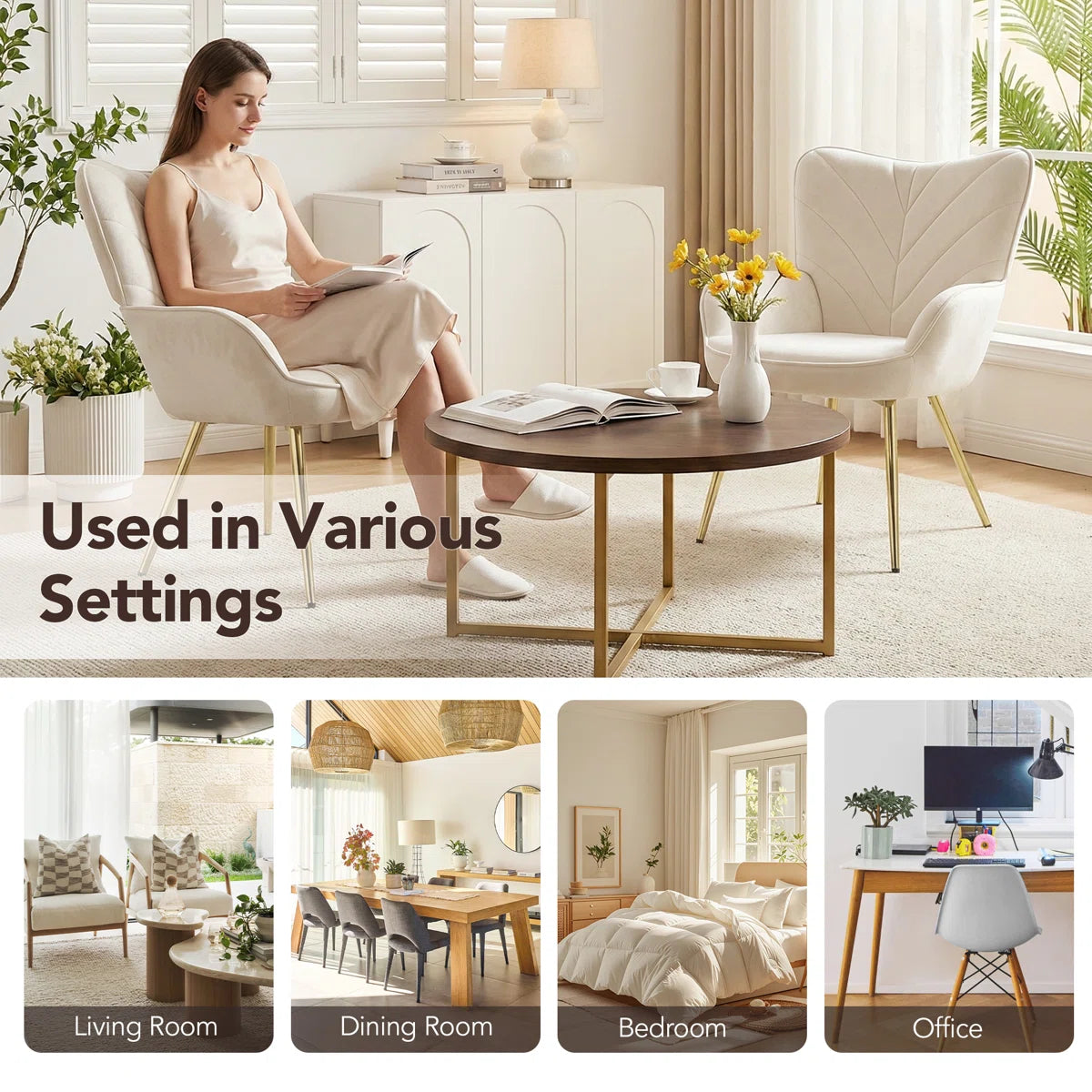 Plush Lambswool-Style Side Chair - Metal Leg Lounge Armchair