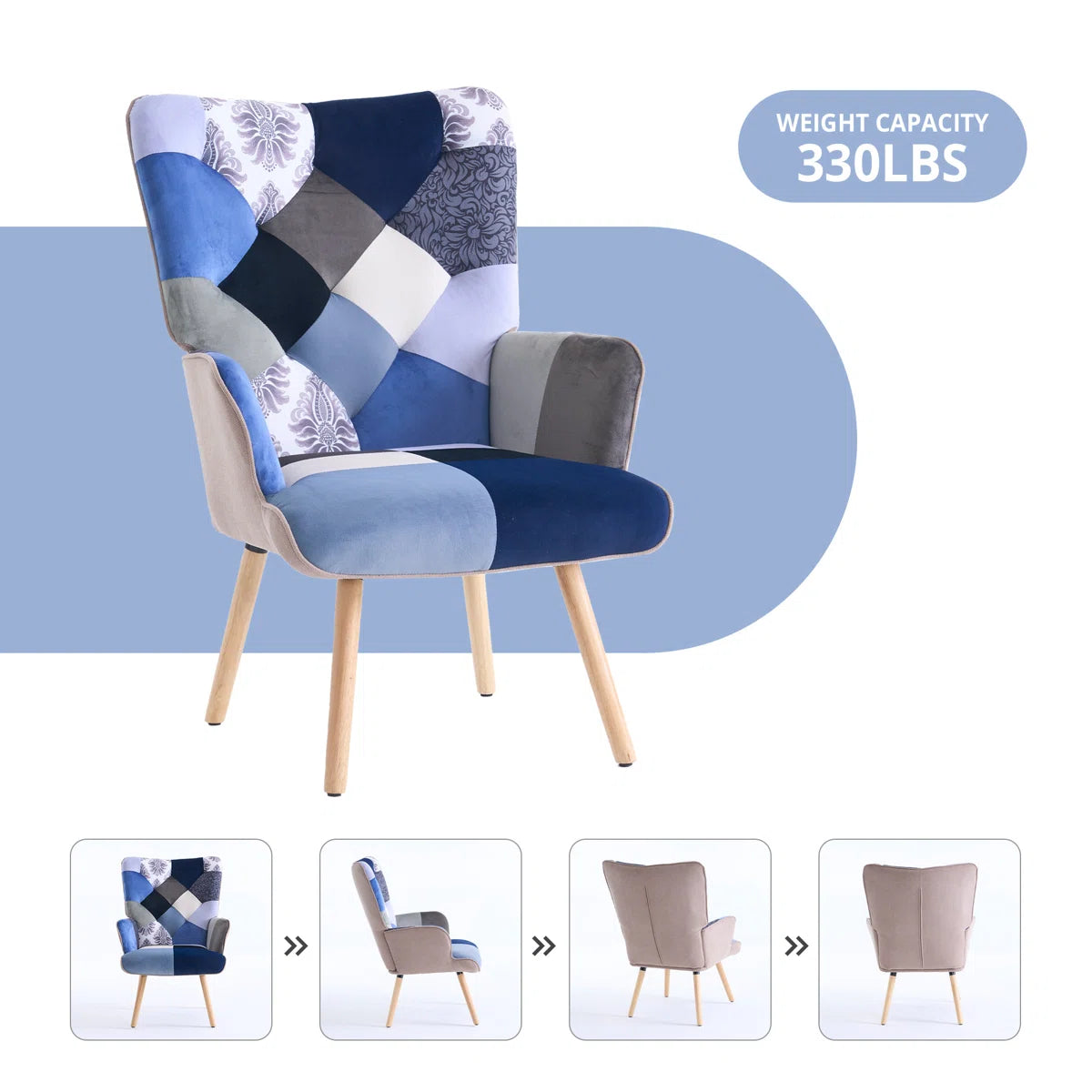 Heidegard Floral Accent Chair Modern High Back Arm Chair, Colorful Patchwork Reading Chairs for Bedroom