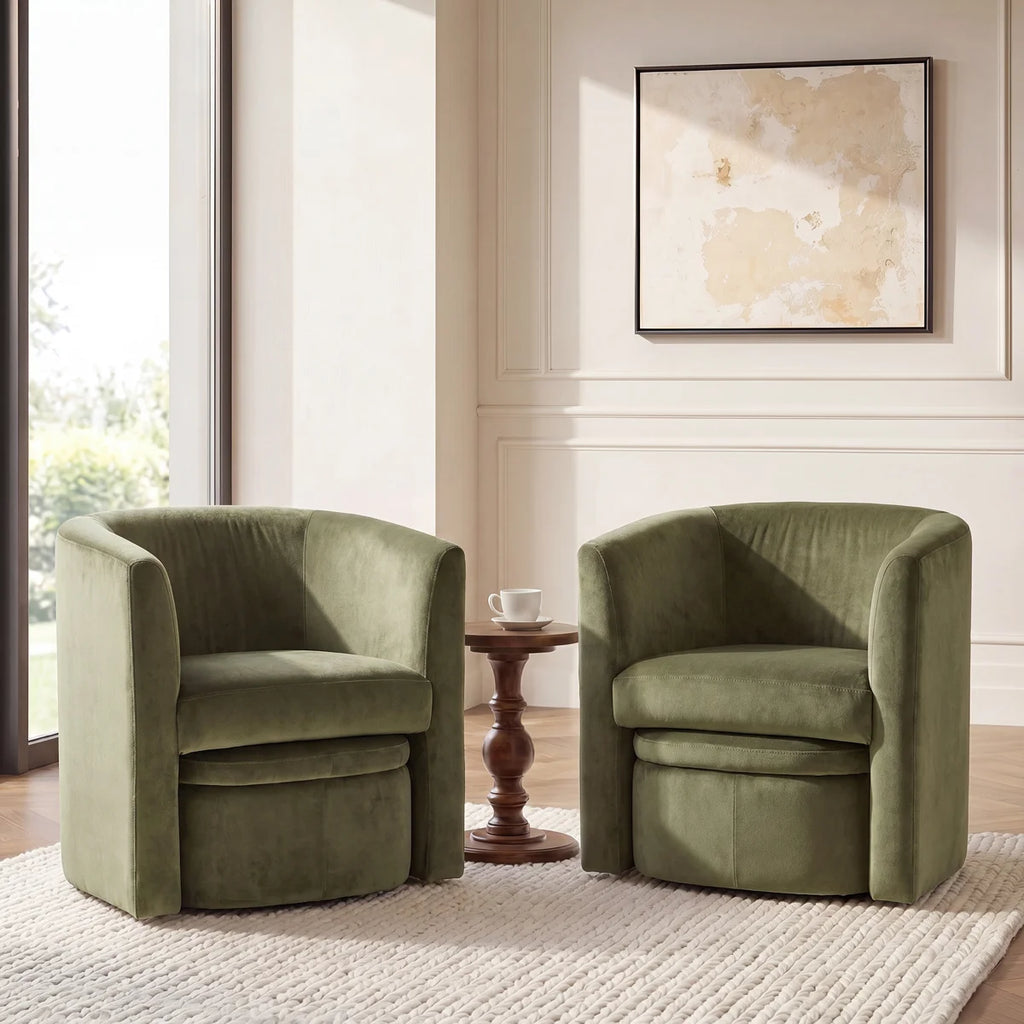 Kyah Upholstered Barrel Chair with Ottoman (Set of 2)