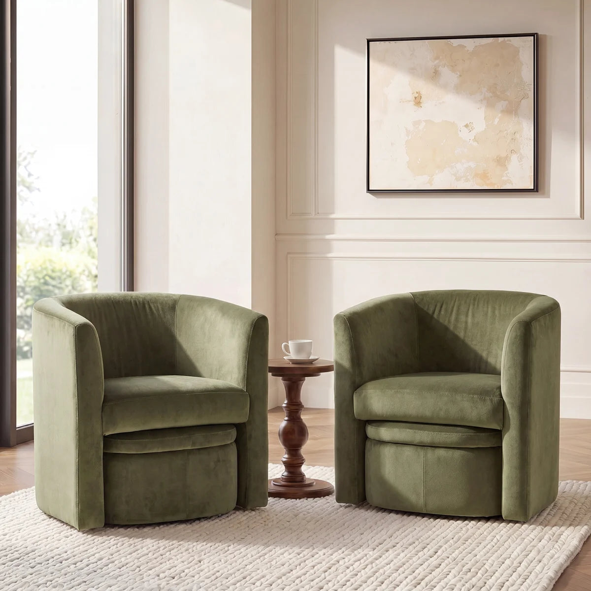 Kyah Upholstered Barrel Chair with Ottoman (Set of 2)