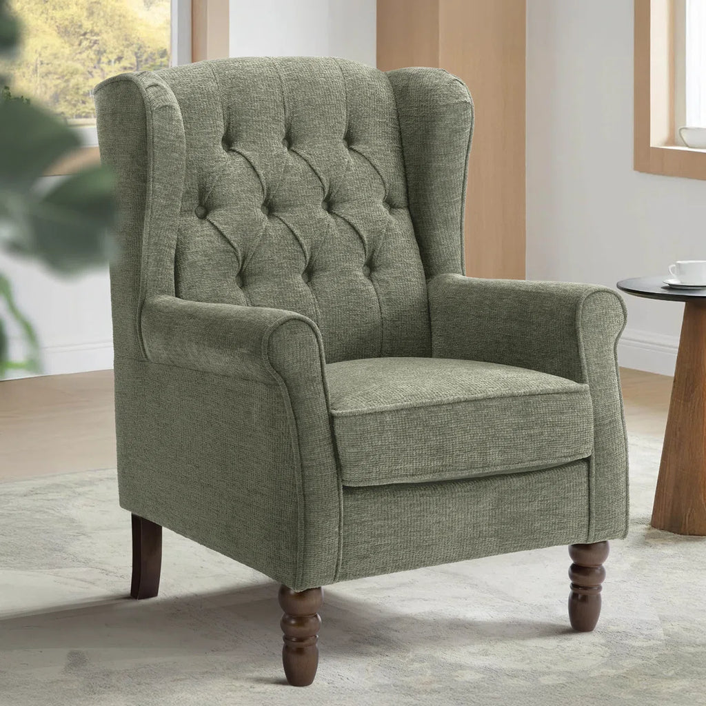 Button-Tufted Small Wingback Accent Chair with Rolled Arm and Thick Padded Cushion