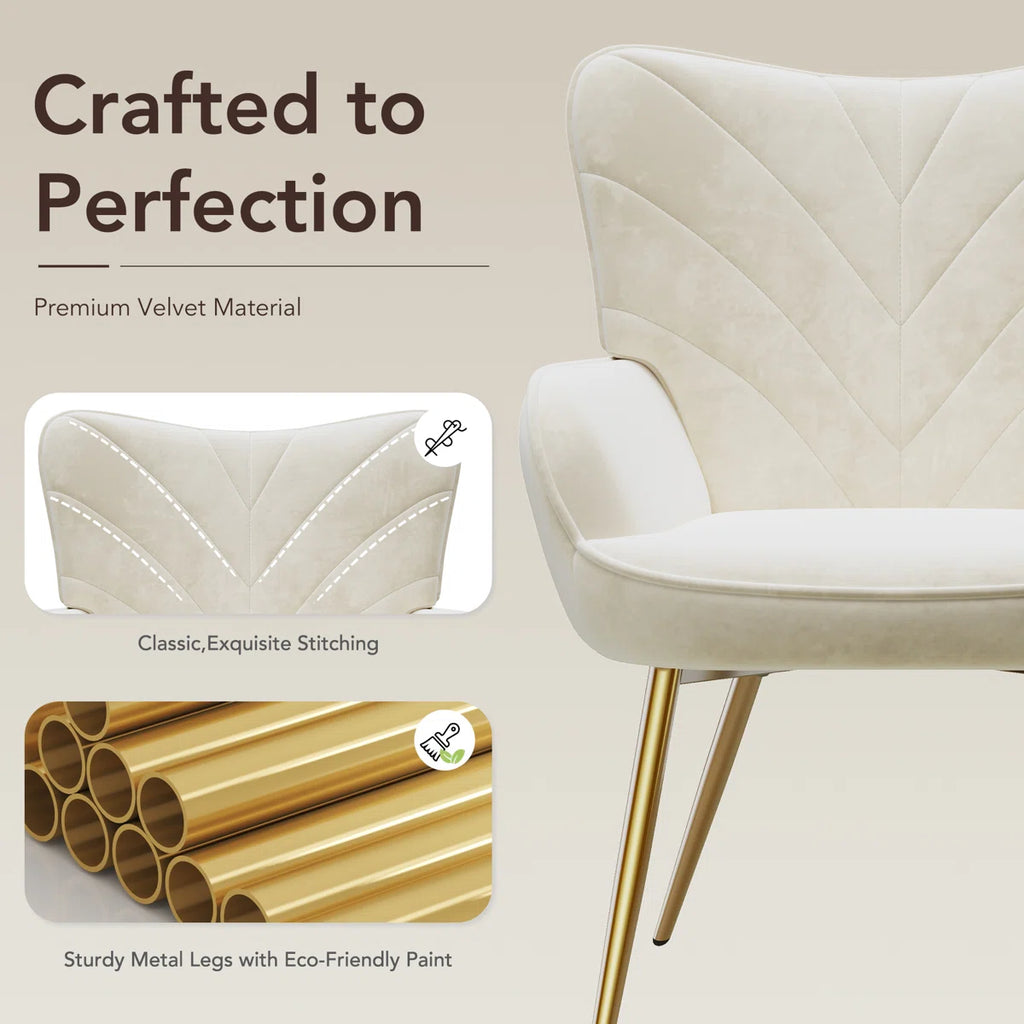 Plush Lambswool-Style Side Chair - Metal Leg Lounge Armchair