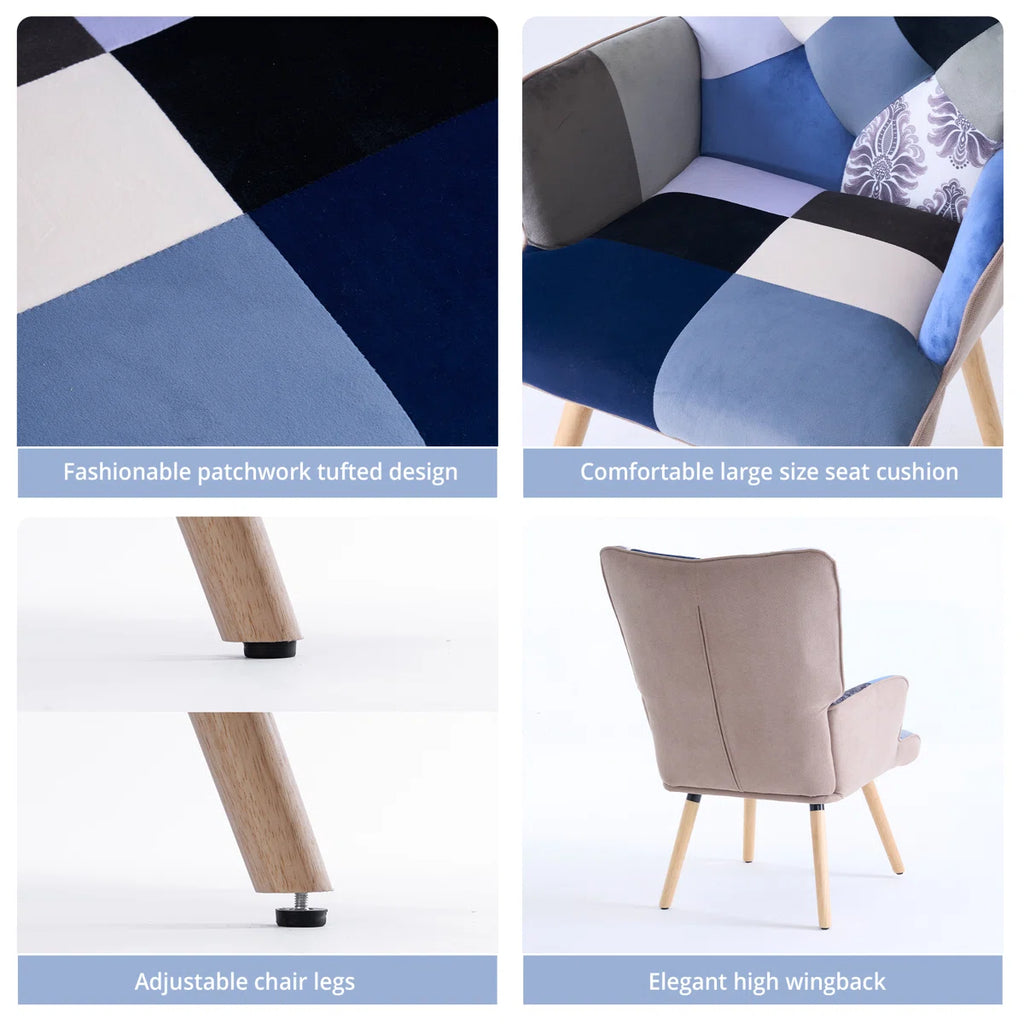 Heidegard Floral Accent Chair Modern High Back Arm Chair, Colorful Patchwork Reading Chairs for Bedroom