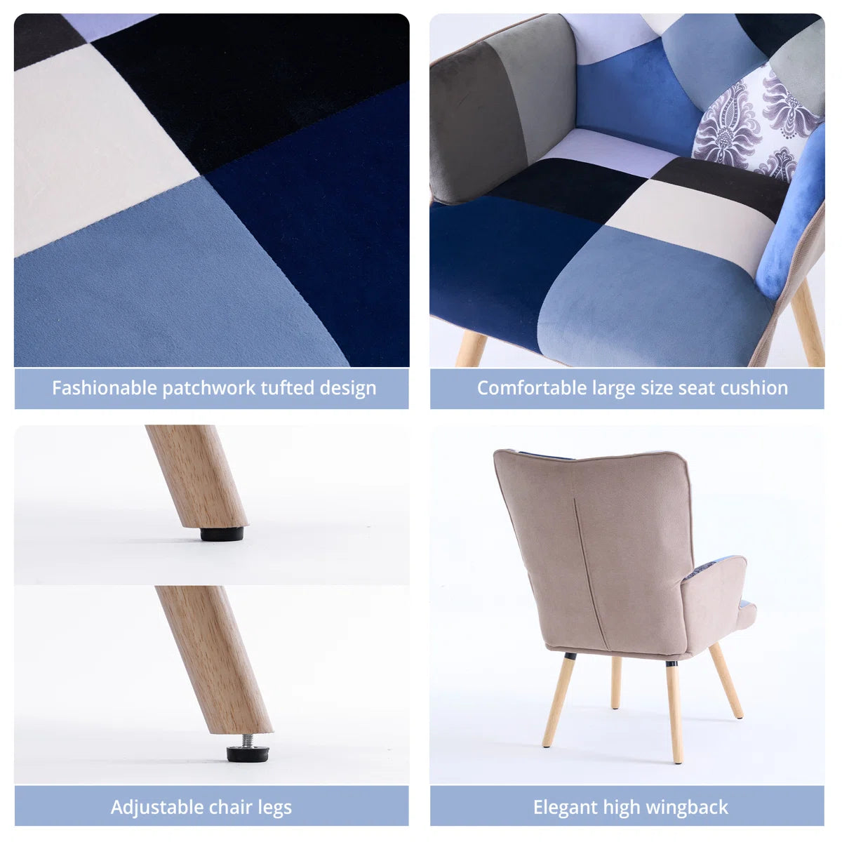Heidegard Floral Accent Chair Modern High Back Arm Chair, Colorful Patchwork Reading Chairs for Bedroom