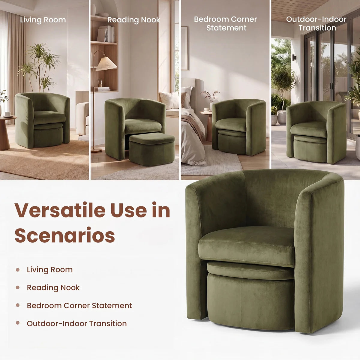 Kyah Upholstered Barrel Chair with Ottoman (Set of 2)