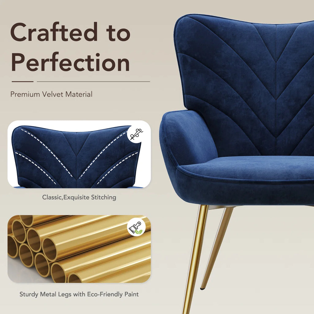 Plush Velvet Upholstered Armchair with Metal Legs (Set of 2)