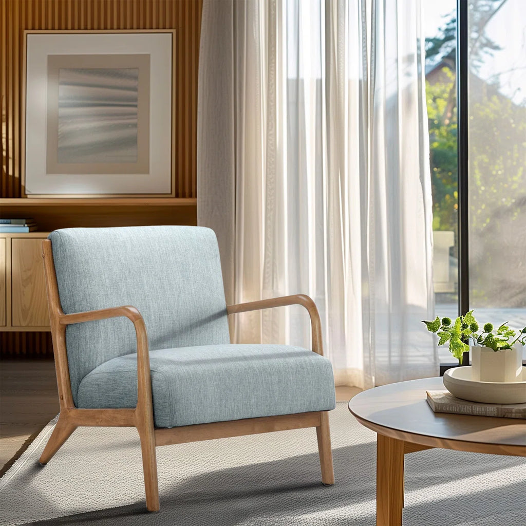 Novak Upholstered Mid-Century Armchair with Wood Arms and Frame (Set of 2)