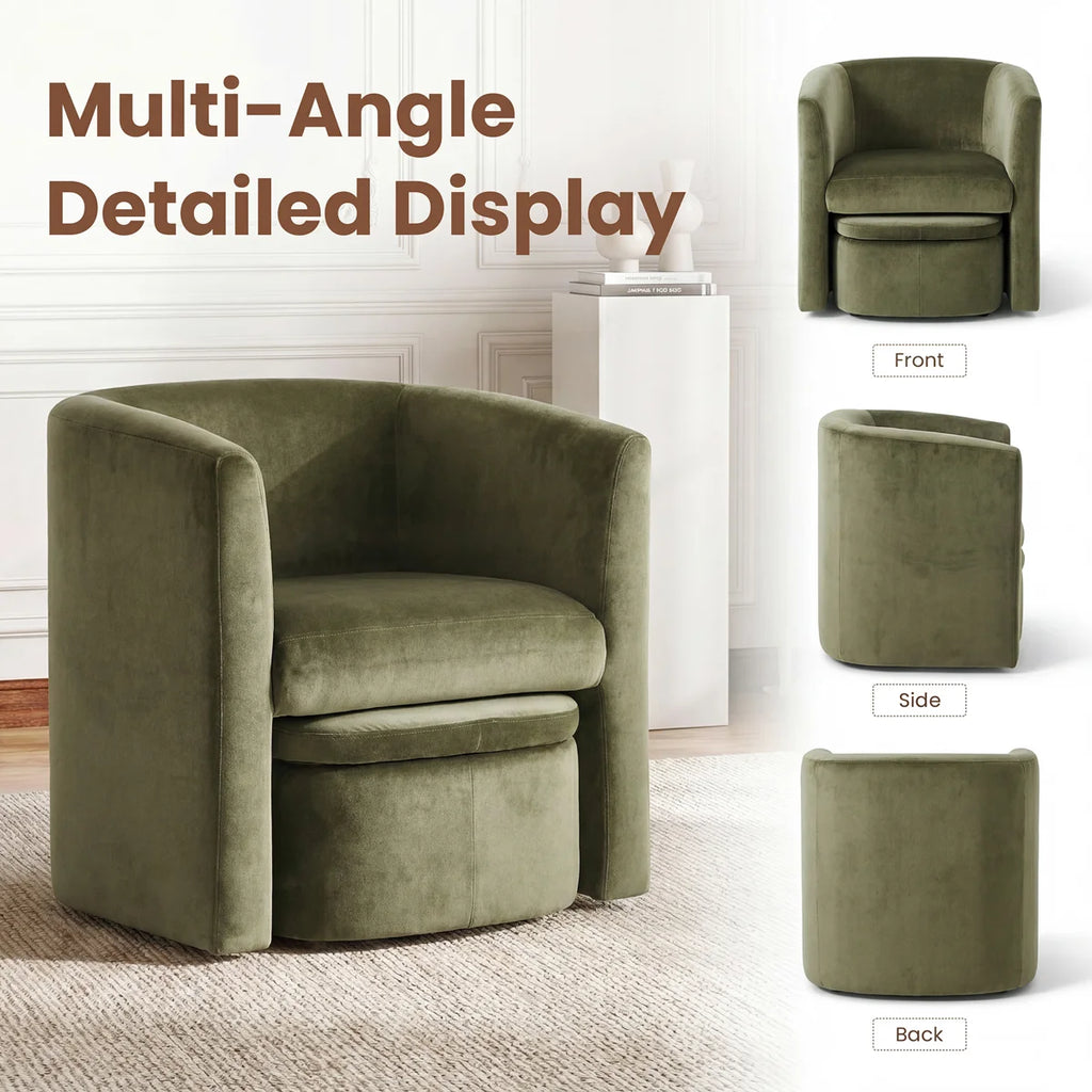 Kyah Upholstered Barrel Chair with Ottoman (Set of 2)