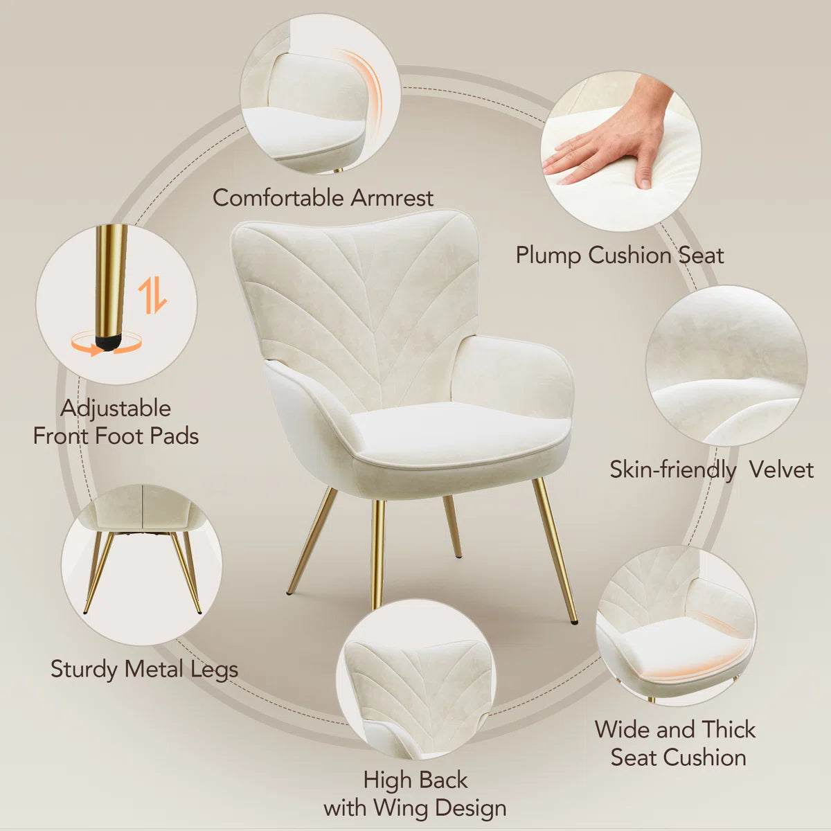 Plush Lambswool-Style Side Chair - Metal Leg Lounge Armchair