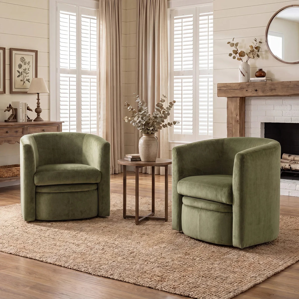 Kyah Upholstered Barrel Chair with Ottoman (Set of 2)