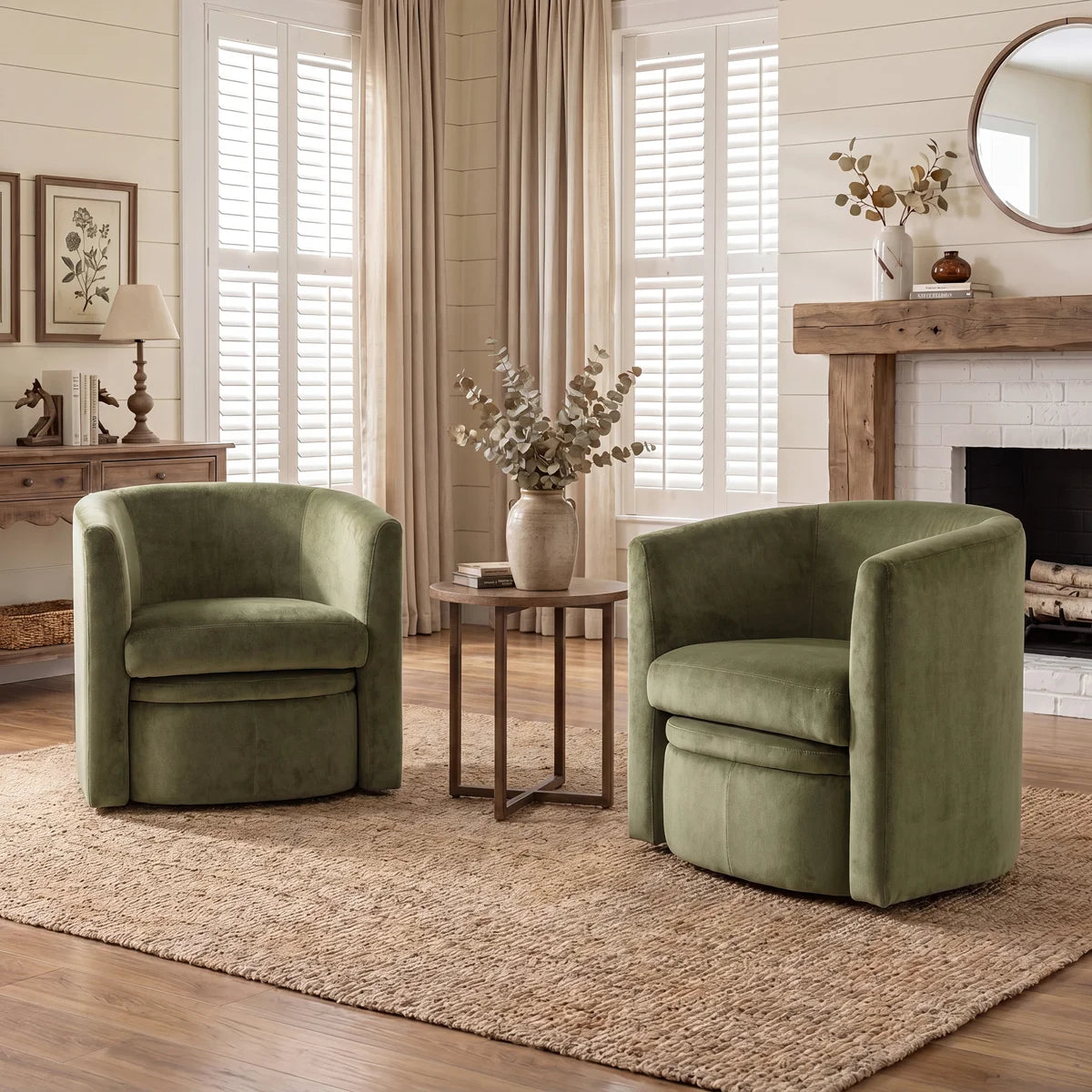 Kyah Upholstered Barrel Chair with Ottoman (Set of 2)