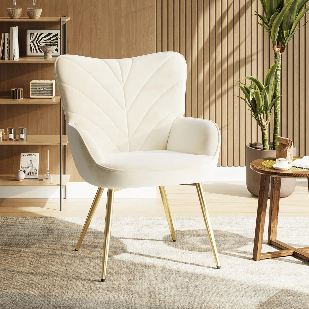 Plush Lambswool-Style Side Chair - Metal Leg Lounge Armchair