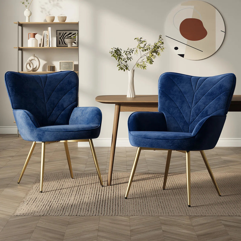 Plush Velvet Upholstered Armchair with Metal Legs (Set of 2)